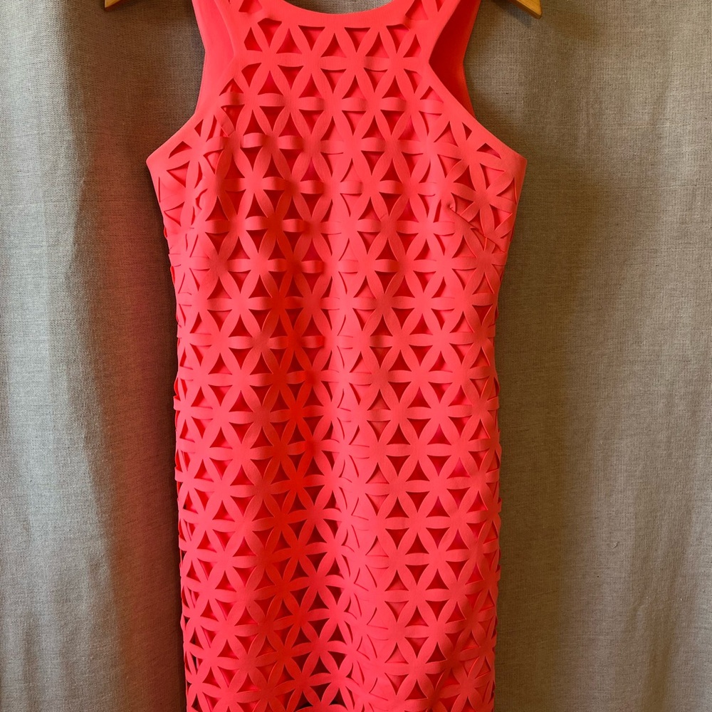 Lilly Pulitzer Bright Mango Pink Sun Ray Daisy Laser Cut Mini Dress